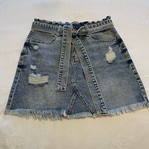 SO Blue A-Line Mini Skirt with Tie Front